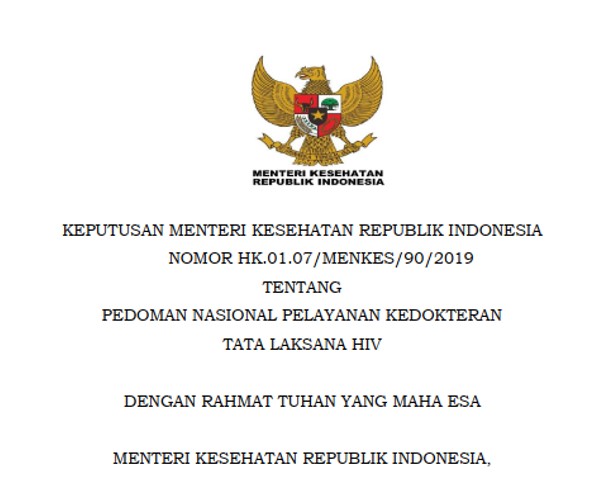 [Download] KMK RI no. HK.01.07/Menkes/90/2019 tentang PNPK Tatalaksana HIV